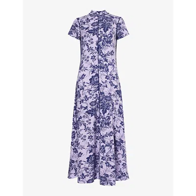 Me And Em Mystic Cap-sleeve Floral-print Woven Maxi Dress In Purple/navy