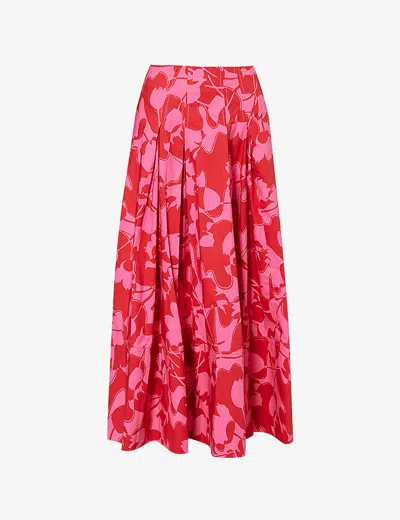 Me And Em Floral-print Cotton Maxi Skirt In Red/pink