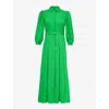 ME AND EM ME AND EM WOMEN'S SPRING GREEN PUFFED-SLEEVE STRETCH-WOVEN MIDI DRESS