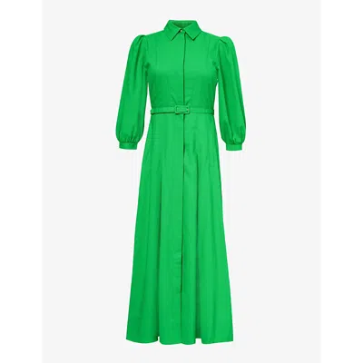 Me And Em Womens Spring Green Puffed-sleeve Stretch-woven Midi Dress