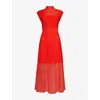 ME AND EM ME AND EM WOMEN'S TULIP RED SHEER-PANEL PLEATED KNITTED MAXI DRESS