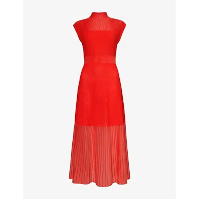 Me And Em Womens Tulip Red Sheer-panel Pleated Knitted Maxi Dress