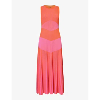 Me And Em Stripe Ribbed Recycled Viscose-blend Maxi Dress In Ultra Pink/orange Zi