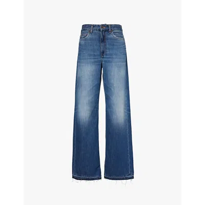 Me And Em Womens Winter Mid Wash Distressed Authentic Baggy Jean Five-pockets Wide-leg High-rise Den