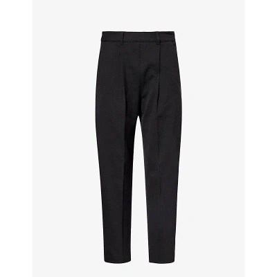 Me And Em Womens Black Textured-weave Tapered-leg Mid-rise Stretch-woven Trousers