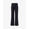 ME AND EM ME AND EM WOMEN'S INDIGO CONTRAST-STITCH FLARED-LEG HIGH-RISE COTTON-BLEND TROUSERS