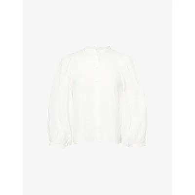 Me And Em And Em Womens Balloon-sleeve Relaxed Cotton Blouse Soft White