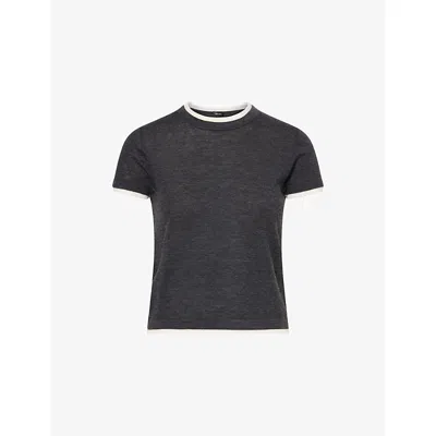 Me And Em Womens  Barely There Contrast-trim Merino Wool-blend Top In Black