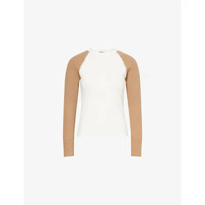 Me And Em Womens  Baseball Raglan-sleeve Stretch-cotton Top In White