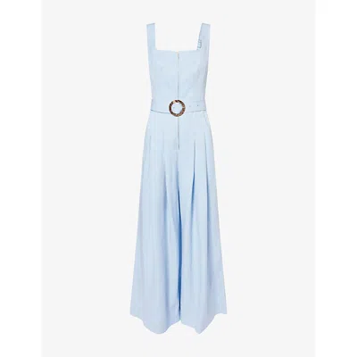 Me And Em And Em Womens Sky Blue Belted Wide-leg Cotton And Linen Blend Jumpsuit