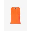 Me And Em And Em Womens Bright Papaya Orange Boat-neck Cropped Cotton-blend Towelling Top