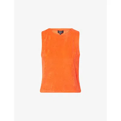 Me And Em And Em Womens Bright Papaya Orange Boat-neck Cropped Cotton-blend Towelling Top