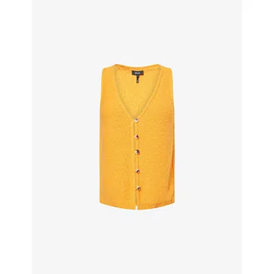 Me And Em And Em Womens Bouclé Buttoned Cotton-linen Vest Top Mango Orange Xs