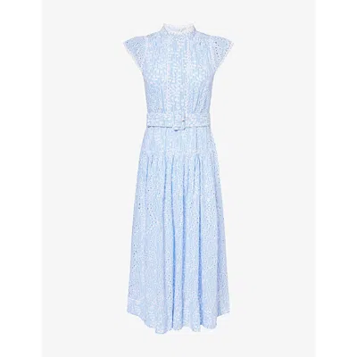Me And Em And Em Womens Blue/white Broderie Anglaise Cotton Maxi Dress In Multi