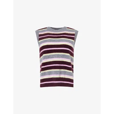 Me And Em Womens  Brushed Striped Cashmere Vest In Grey/merlot/pink/lim