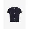 Me And Em And Em Womens Formal Navy Button-through Short-sleeves Stretch-wool Blend Top In Blue