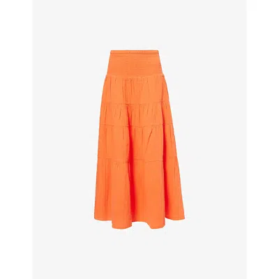 Me And Em And Em Womens Papaya Orange Cheesecloth Ruffled Cotton Maxi Skirt