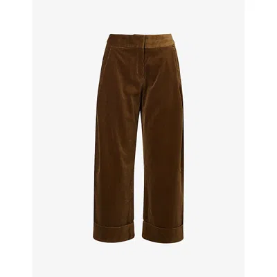 Me And Em And Em Womens Bronze Green Clever Cord Straight-leg Cotton Trousers