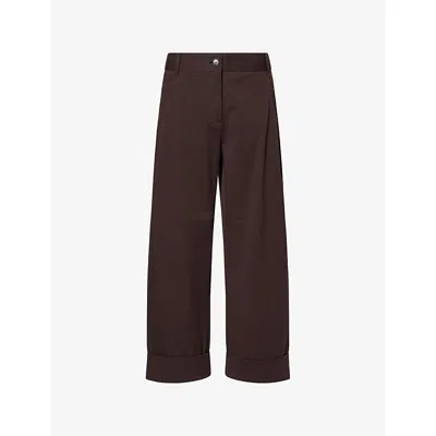 Me And Em Womens  Clever Tapered-leg Cotton-blend Chino Trousers In Brown