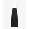 Me And Em And Em Womens Cream/black Colour-block Draped Satin Maxi Dress In Black