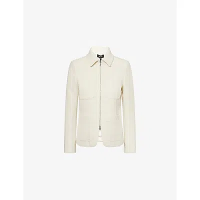Me And Em And Em Womens Ivory Contoured Layering Textured Stretch-woven Jacket In Neutral