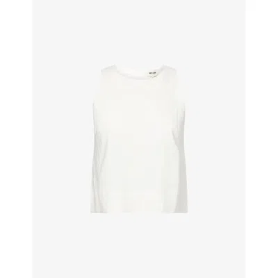 Me And Em And Em Womens Soft White Crease-less Linen-blend Shell Crop Top