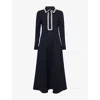 Me And Em And Em Womens Navy Crochet Flared Stretch-woven Midi Dress In Blue