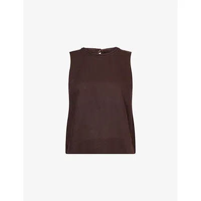 Me And Em And Em Womens Cocoa Brown Crochet-trim Linen-blend Crop Top