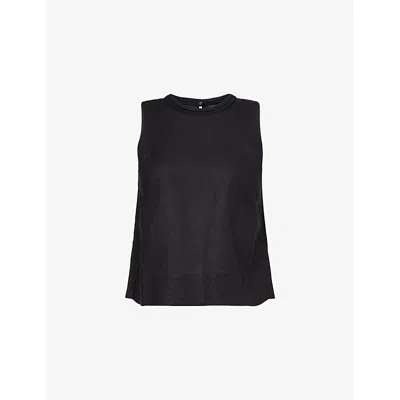 Me And Em And Em Womens Black Crotchet-trim Crease-less Linen-blend Top