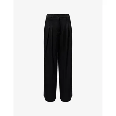 Me And Em And Em Womens Black Double-pleated Wide-leg Satin Trousers