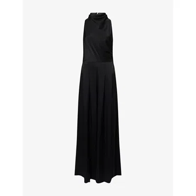 Me And Em And Em Womens Black Draped-neck Sleeveless Satin Jumpsuit