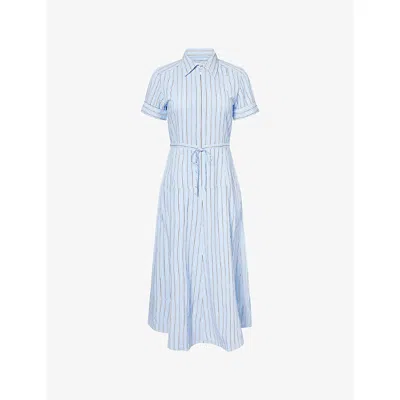 Me And Em And Em Womens Blue/white Drawstring-waist Zip-neck Woven Maxi Dress In Multi