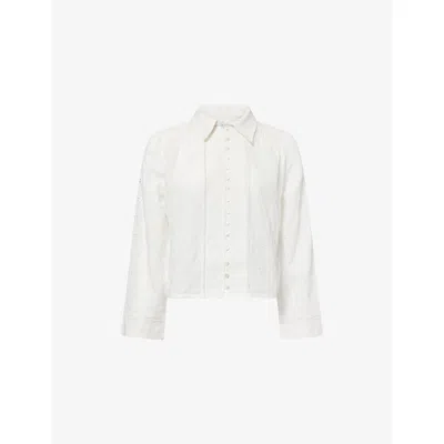 Me And Em And Em Womens Soft White Embroidered Cropped Cotton Blouse