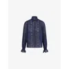 Me And Em And Em Womens Navy Embroidered Long-sleeves Cotton-poplin Shirt In Blue