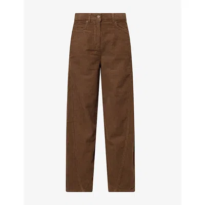 Me And Em Womens  Engineered Barrel Cotton Cord Trousers In Brown