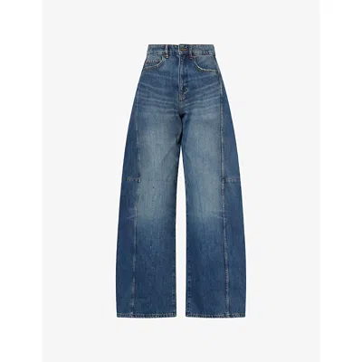 Me And Em Womens  Exaggerated Tapered-leg Denim Jeans In Blue