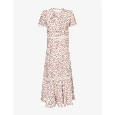 Me And Em And Em Womens Light Cream/brown Fit-flare Lace Printed Woven Maxi Dress