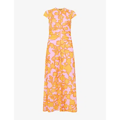Me And Em And Em Womens Floral-print Cap-sleeved Jersey Maxi Dress Orange Multi
