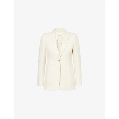 Me And Em And Em Womens Ivory Floral-jacquard Cotton-blend Blazer In White