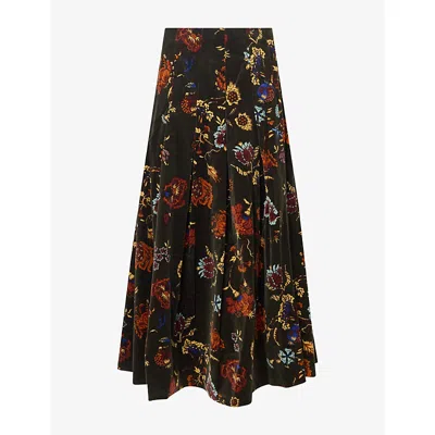 Me And Em Womens  Floral-print Velvet Maxi Skirt In Green Multi