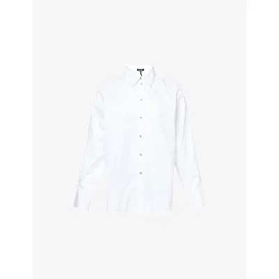 Me And Em And Em Womens White Forever Curved-hem Cotton-blend Shirt