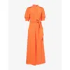 Shop Me And Em And Em Womens Funnel-neck Wide-leg Cotton-cheesecloth Jumpsuit Papaya Orange