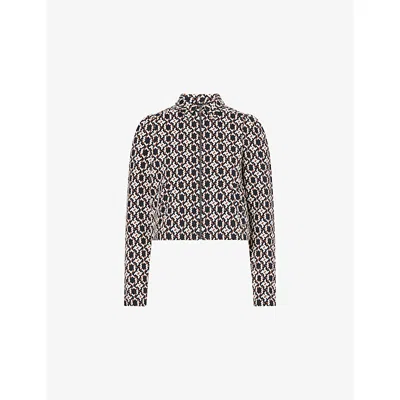 Me And Em Womens  Geometric Jacquard Stretch-cotton Jacket In Brown