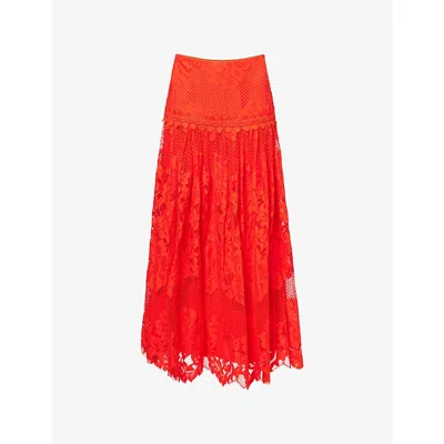 Me And Em And Em Womens Poppy Red Graphic Floral Lace Cotton-blend Maxi Skirt