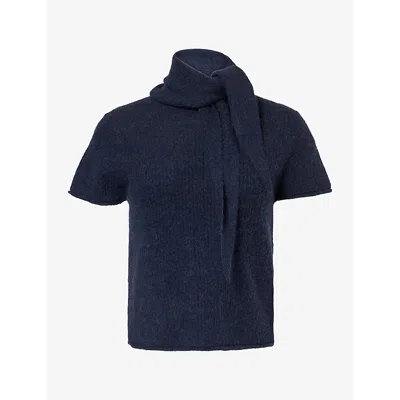 Me And Em Womens  Half-zip Baby Tee Alpaca Wool-blend T-shirt In Navy