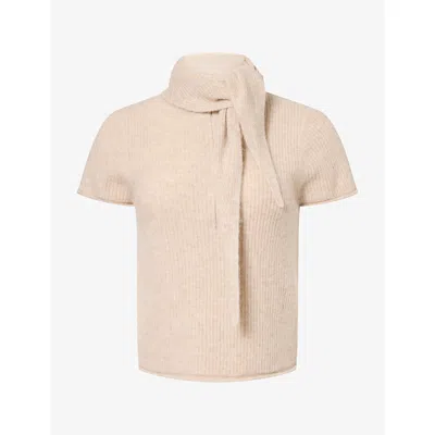 Me And Em Womens  Half-zip Baby Tee Alpaca Wool-blend T-shirt In Oatmeal Melange