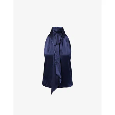 Me And Em Womens  Halterneck Tie Silk Top In Blue