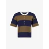 Me And Em And Em Womens Navy/olive Henley Striped Wool And Cashmere T-shirt