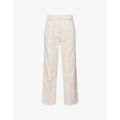 Me And Em And Em Womens Cream Multi High-rise Straight-leg Cotton-blend Trousers
