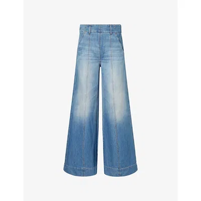 Me And Em And Em Womens Mid Blue Wash High-waist Wide-leg Cotton Denim Jeans